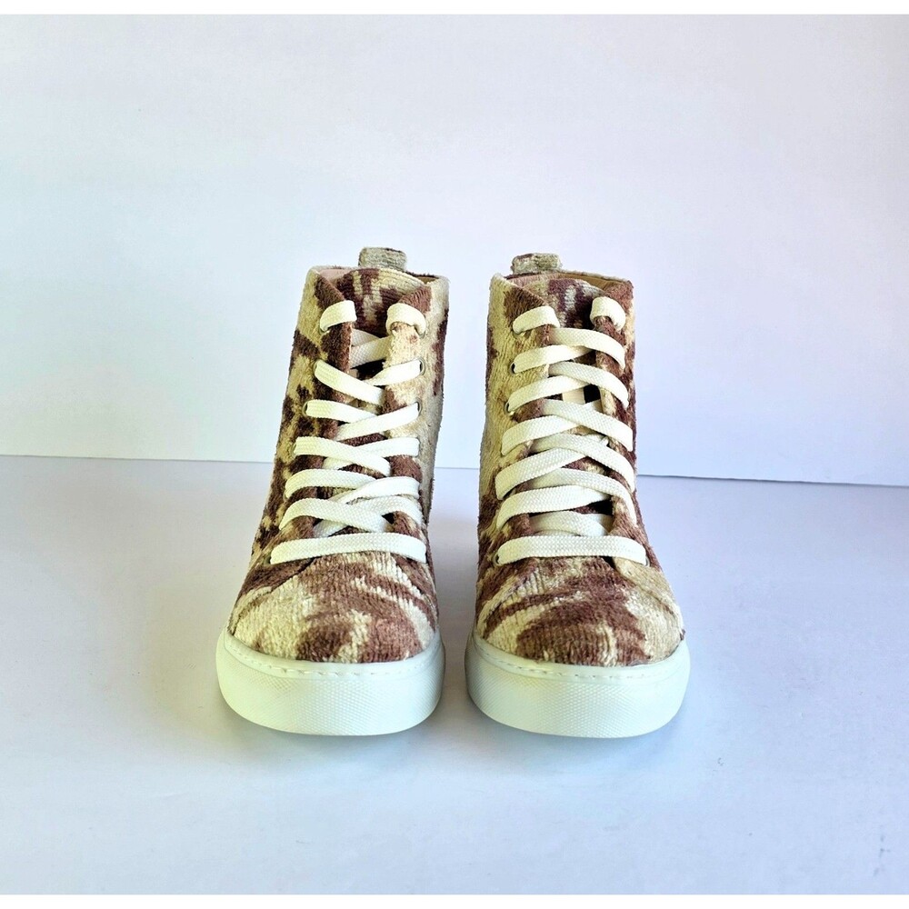 ELYSIAN Emily Morrison Ankara Ikat Silk Velvet High Top Sneakers 38 Rustic Oak - Picture 7 of 13